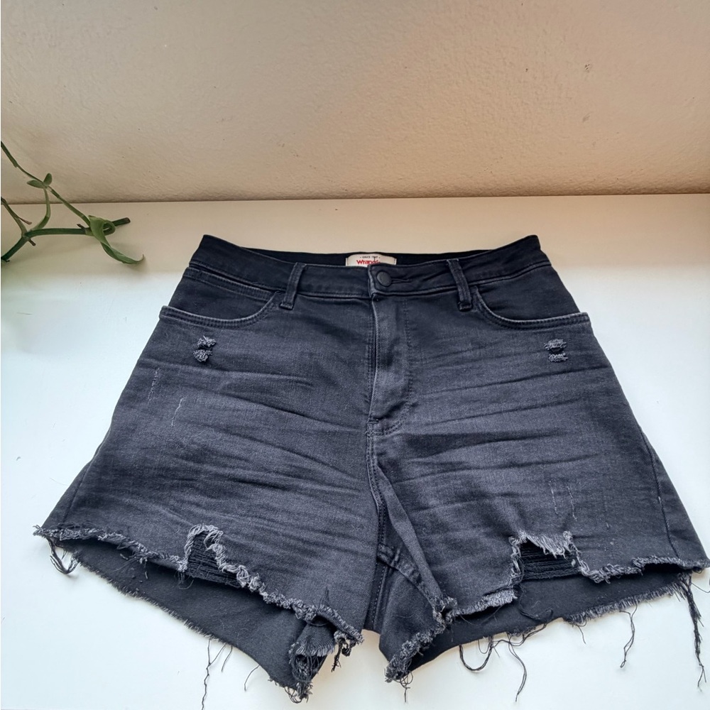 Wrangler Black Distressed High-Rise Denim Shorts